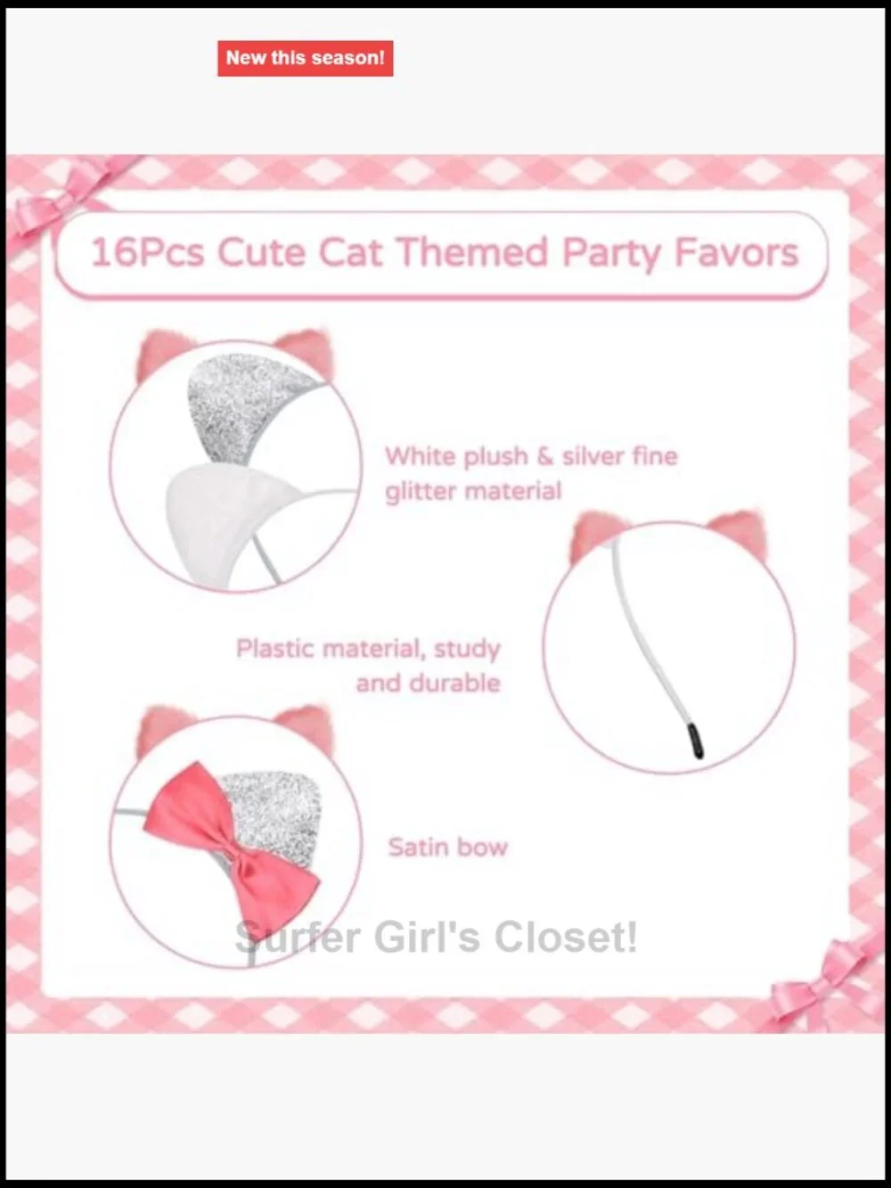 16PCS Cat Ears Headbands Set, Animal Party Favors, Kawaii Hair Accessories